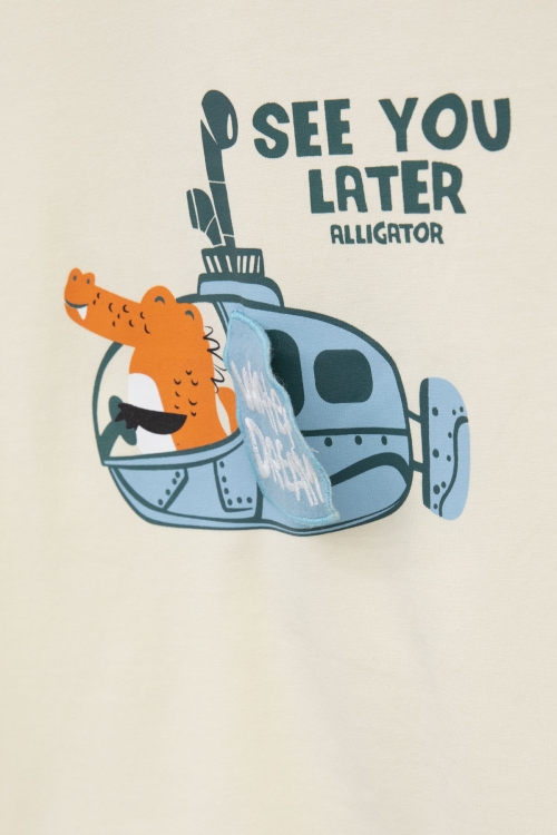 Krem Denizaltı Baskılı Erkek Bebek Kısa Kol Tişört 20939