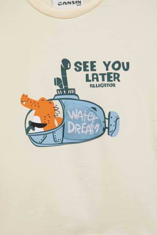 Krem Denizaltı Baskılı Erkek Bebek Kısa Kol Tişört 20939