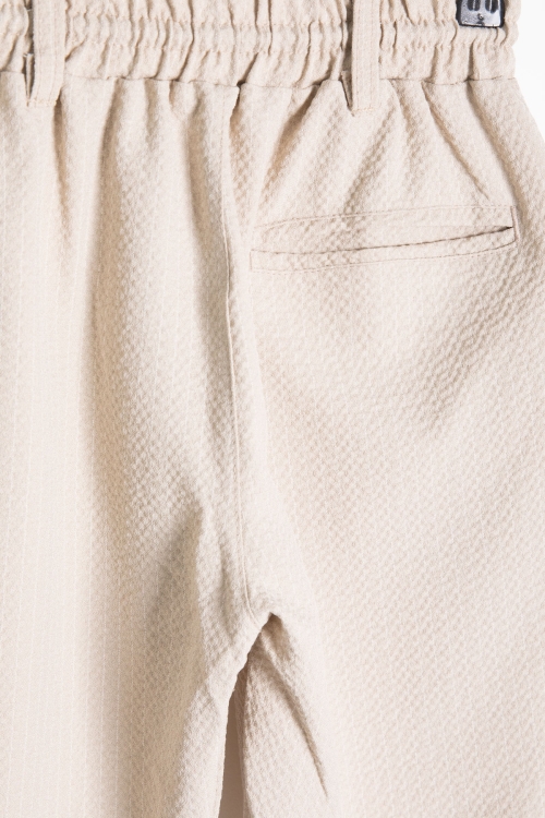 Krem Erkek Çocuk Çizgili Duble Paça Gofre Kumaş Pantolon 21053