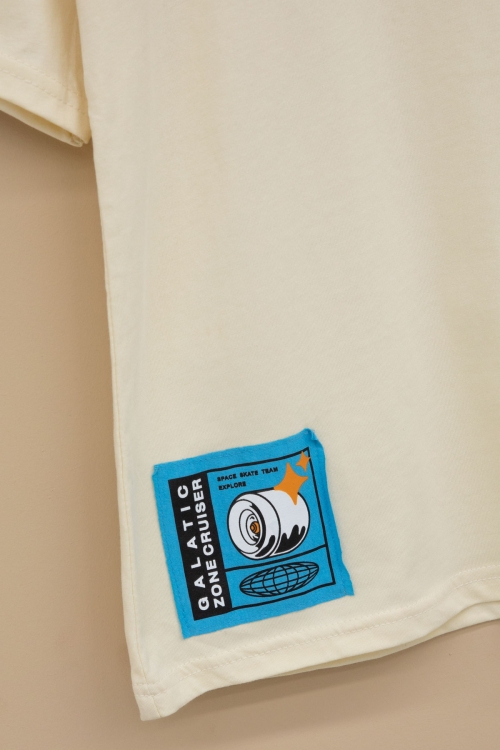 Krem Kaykay Baskılı Yazılı Erkek Çocuk Bisiklet Yaka Tişört 20914