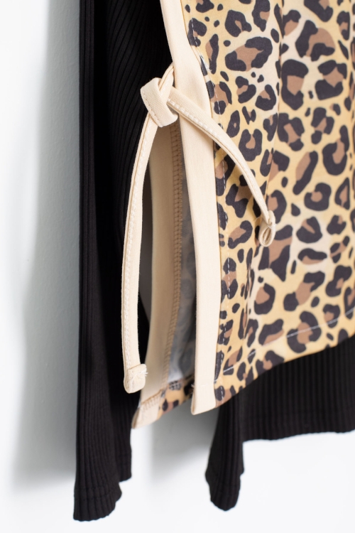 Krem Leopar Desenli Süveterli Badili Kız Çocuk Pantolonlu 3lü Takım 20665