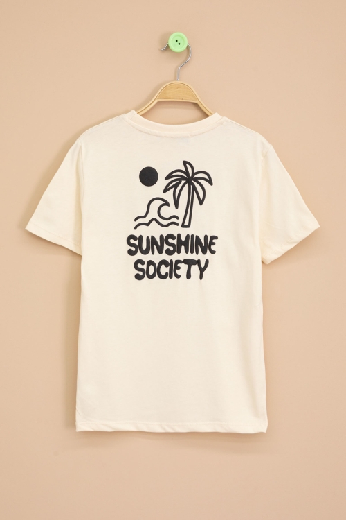 Krem Palmiye Baskılı Sırtı Yazılı Erkek Çocuk Kısa Kol Tişört 20926