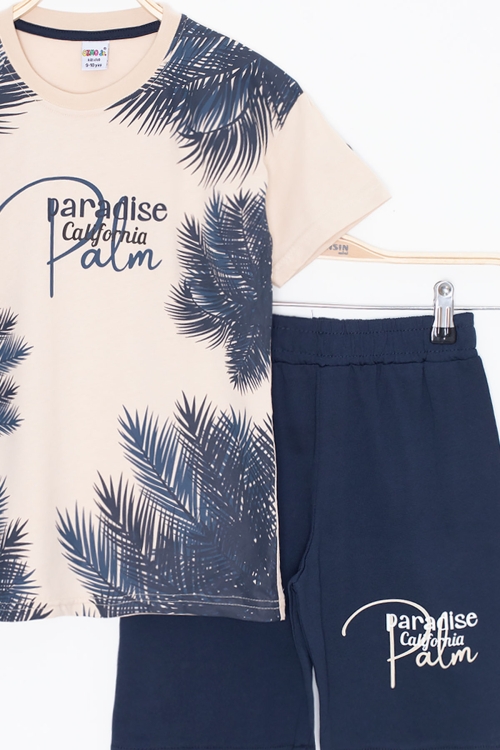 Krem Paradise Yazılı Erkek Çocuk Şortlu 2li Takım 20641
