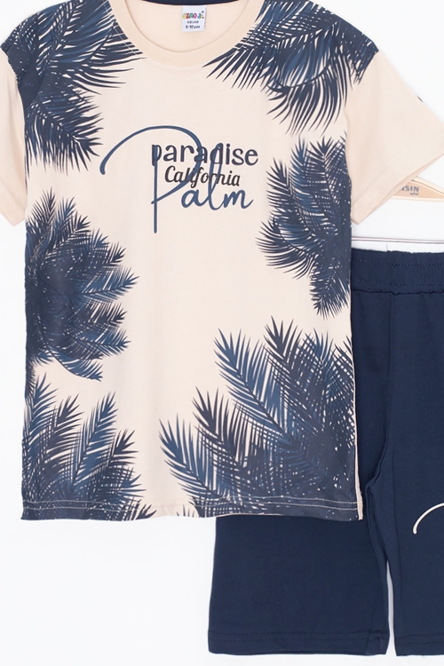 Krem Paradise Yazılı Erkek Çocuk Şortlu 2li Takım 20641