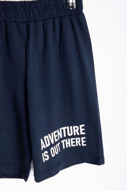 Krem Yaprak Baskılı Bisiklet Yaka Erkek Çocuk 2li Şortlu Takım 21058