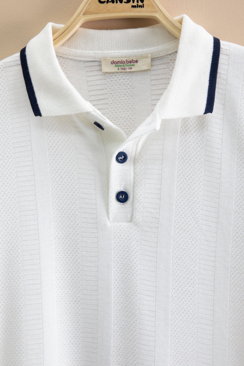 Lacivert Çizgi Desenli Polo Yaka Düğmeli Erkek Çocuk Şortlu 2li Takım 21117