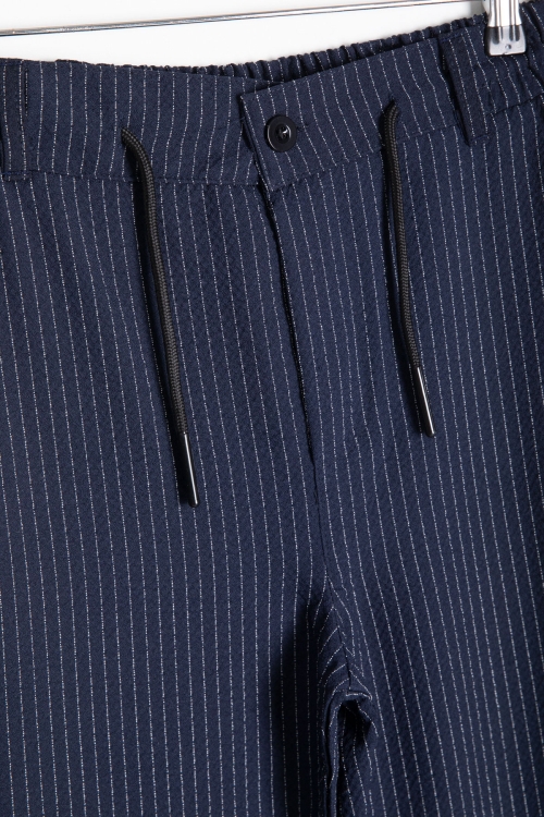 Lacivert Erkek Çocuk Çizgili Duble Paça Gofre Kumaş Pantolon 21049