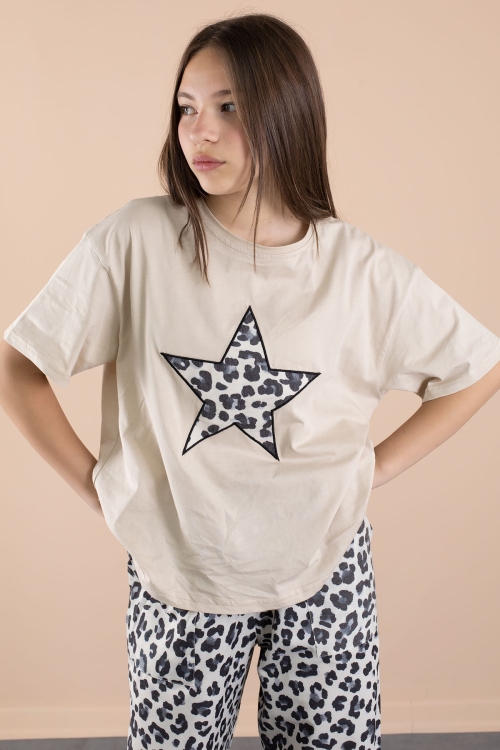 Lacivert Leopar Desenli Paraşüt Ceketli Bisiklet Yaka Tişörtlü Kız Çocuk 3lü Takım 20638