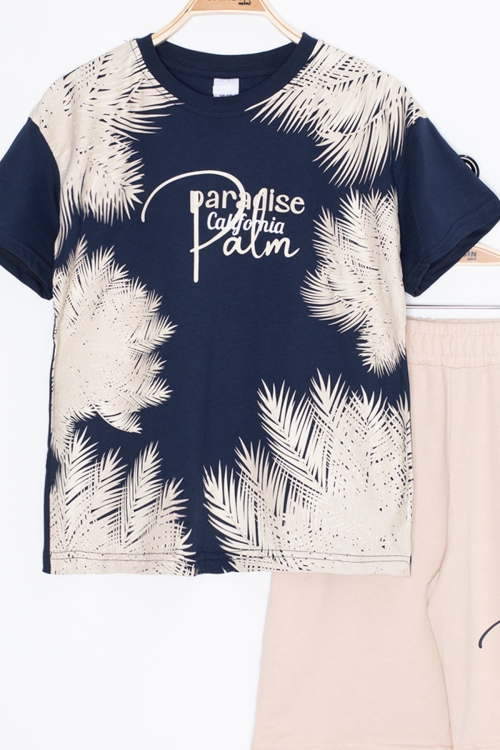 Lacivert Paradise Yazılı Erkek Çocuk Şortlu 2li Takım 20640