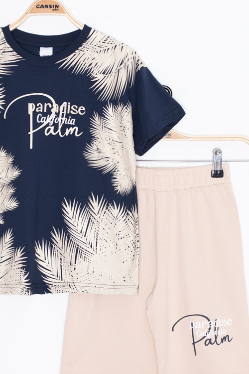 Lacivert Paradise Yazılı Erkek Çocuk Şortlu 2li Takım 20640