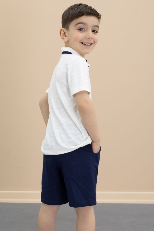 Lacivert Polo Yaka Düğmeli Tişörtlü Erkek Çocuk Şortlu 2li Takım 21105