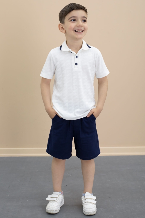 Lacivert Polo Yaka Düğmeli Tişörtlü Erkek Çocuk Şortlu 2li Takım 21105