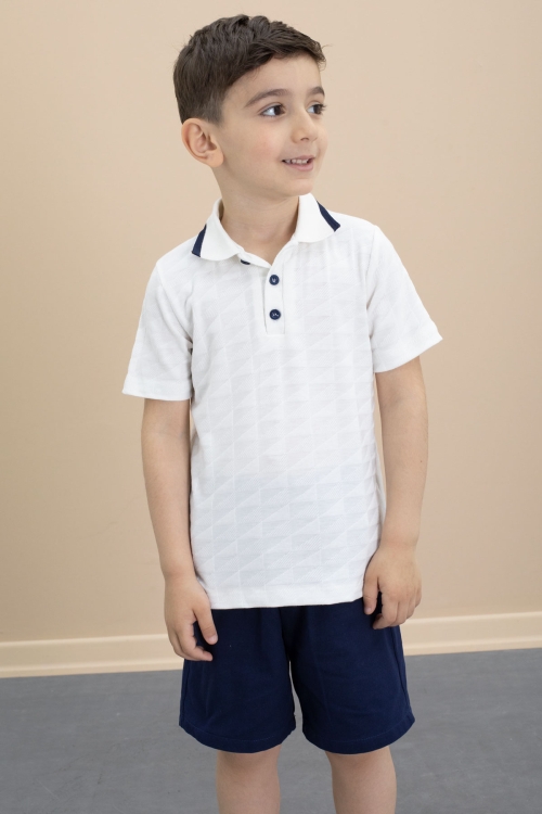 Lacivert Polo Yaka Düğmeli Tişörtlü Erkek Çocuk Şortlu 2li Takım 21105