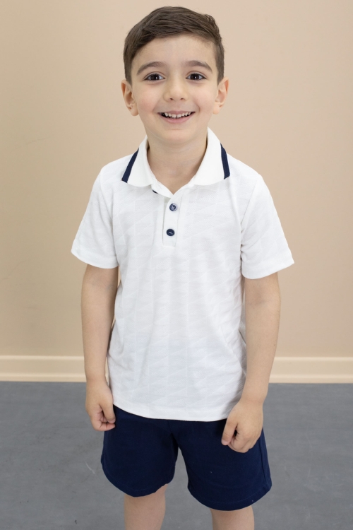 Lacivert Polo Yaka Düğmeli Tişörtlü Erkek Çocuk Şortlu 2li Takım 21105