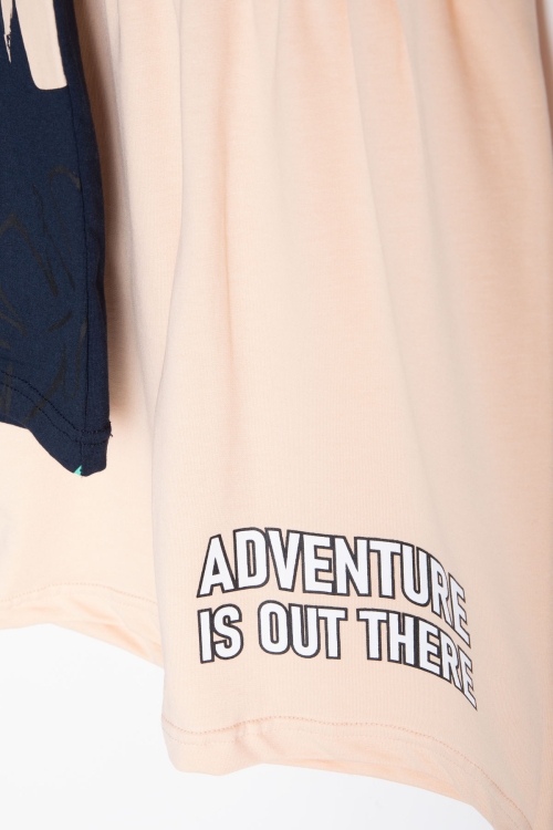 Lacivert  Yaprak Baskılı Bisiklet Yaka Erkek Çocuk 2li Şortlu Takım 21057