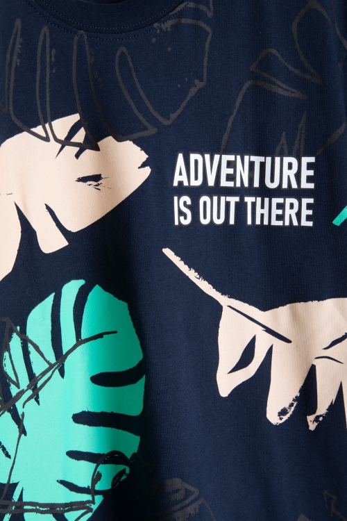 Lacivert  Yaprak Baskılı Bisiklet Yaka Erkek Çocuk 2li Şortlu Takım 21057