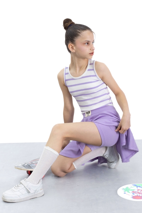 Lila Beli Lastikli Fitilli Kız Çocuk Tenis Eteği 21038