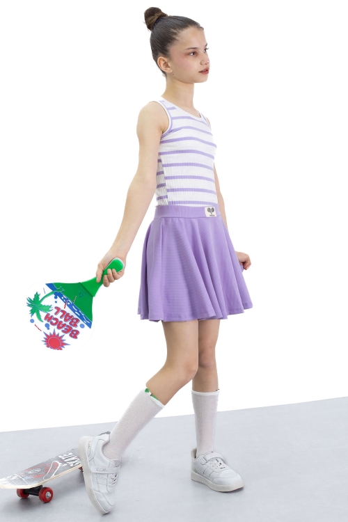 Lila Beli Lastikli Fitilli Kız Çocuk Tenis Eteği 21038