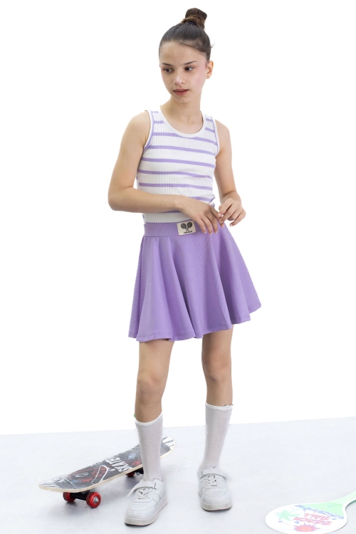 Lila Beli Lastikli Fitilli Kız Çocuk Tenis Eteği 21038