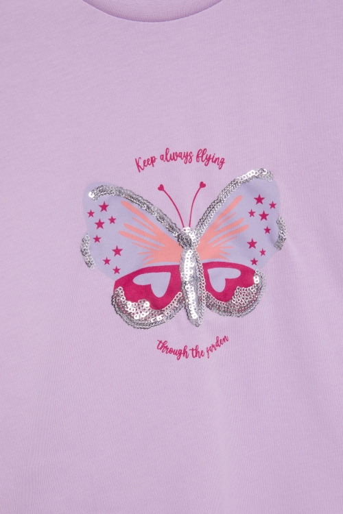 Lila Kelebek Baskılı Payetli Kız Çocuk Tişört 21000
