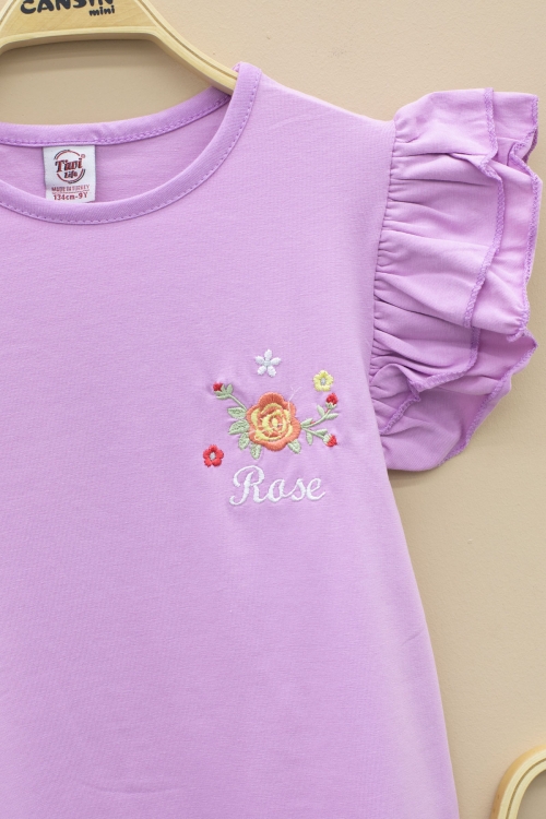 Lila Kolları Fırfırlı Çiçek Desenli Şort Etekli 2li Takım 20717