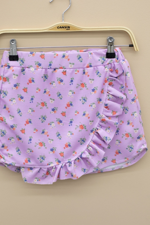 Lila Kolları Fırfırlı Çiçek Desenli Şort Etekli 2li Takım 20717