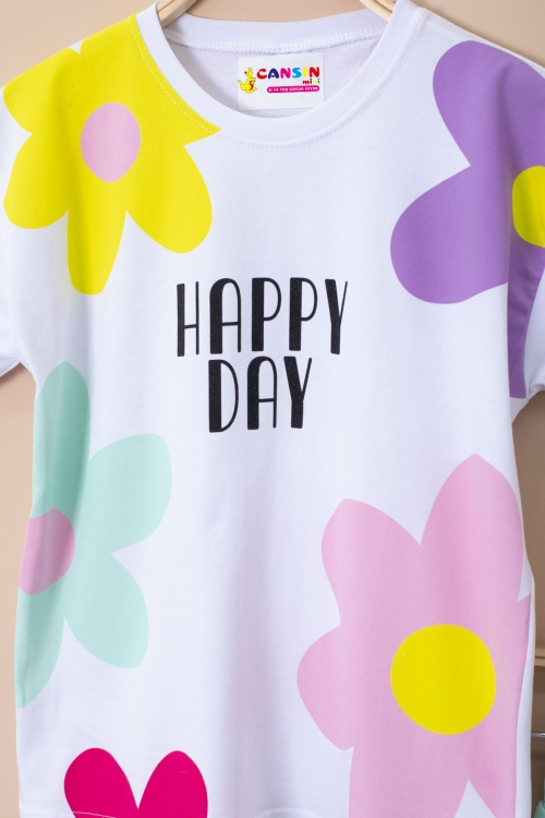 Lila Renkli Çiçek Baskılı Tişörtlü ve Şortlu Kız Çocuk 2li Takım 21063