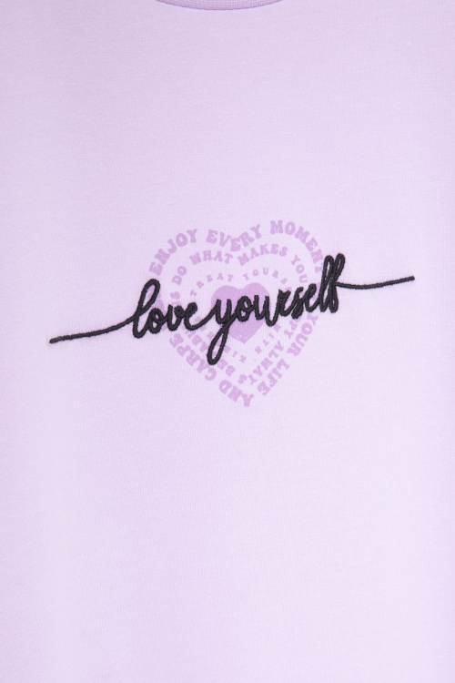 Lila Sırtı Kalp Baskılı Yazılı Kız Çocuk Bisiklet Yaka Tişört 20971