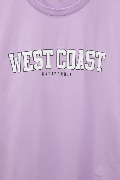 Lila West Coast Yazılı Kısa Kol Kız Çocuk Bisiklet Yaka Tişört 20963