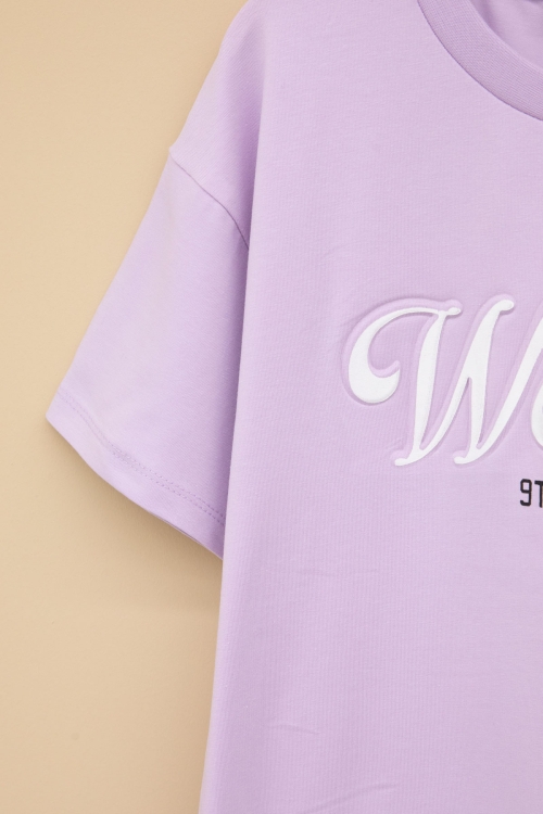 Lila West Side Kabartmalı Yazılı Kız Çocuk Bisiklet Yaka Tişört 20975