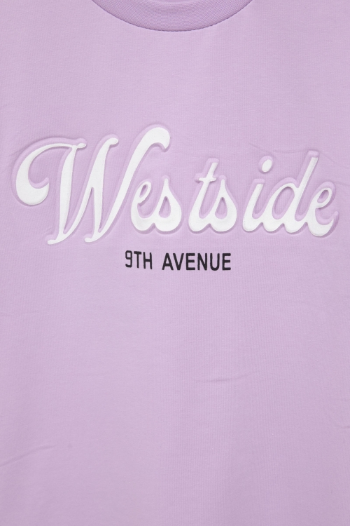 Lila West Side Kabartmalı Yazılı Kız Çocuk Bisiklet Yaka Tişört 20975