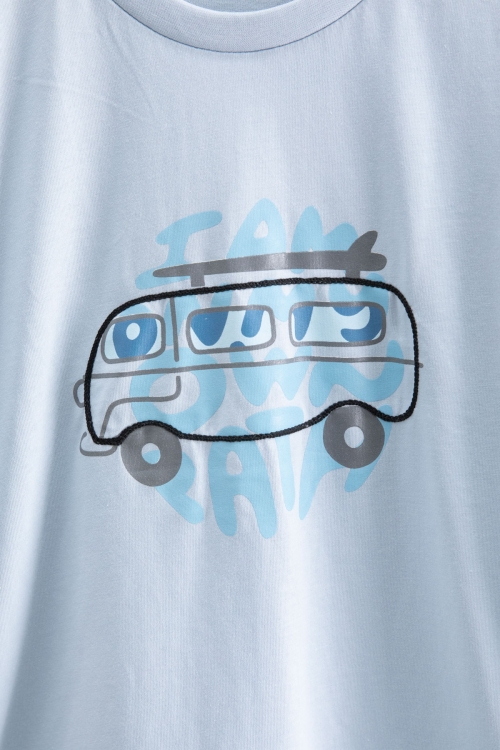 Mavi Araba Baskılı Bisiklet Yaka Erkek Çocuk Kısa Kol Tişört 20920