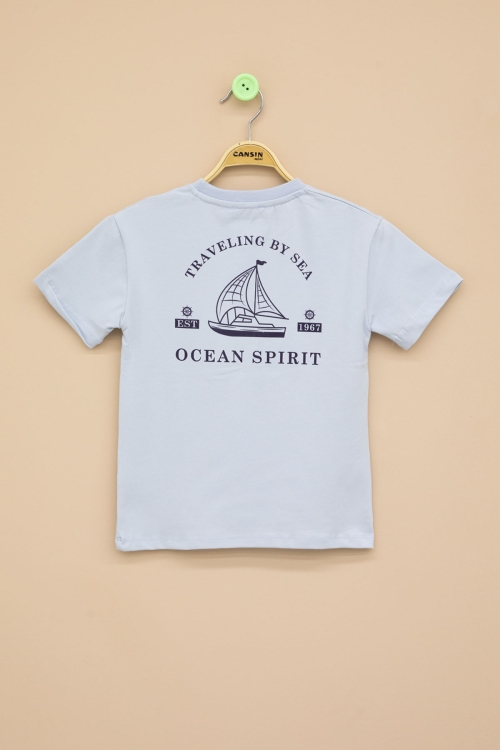 Mavi Ayıcık Baskılı Cepli Erkek Bebek Tişört 20934