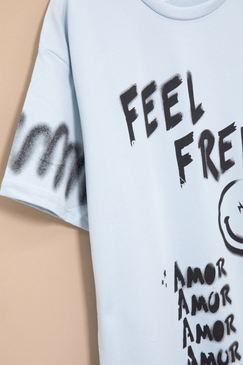 Mavi Cep Detaylı Yazı Baskılı Erkek Çocuk Bisiklet Yaka Tişört 20908