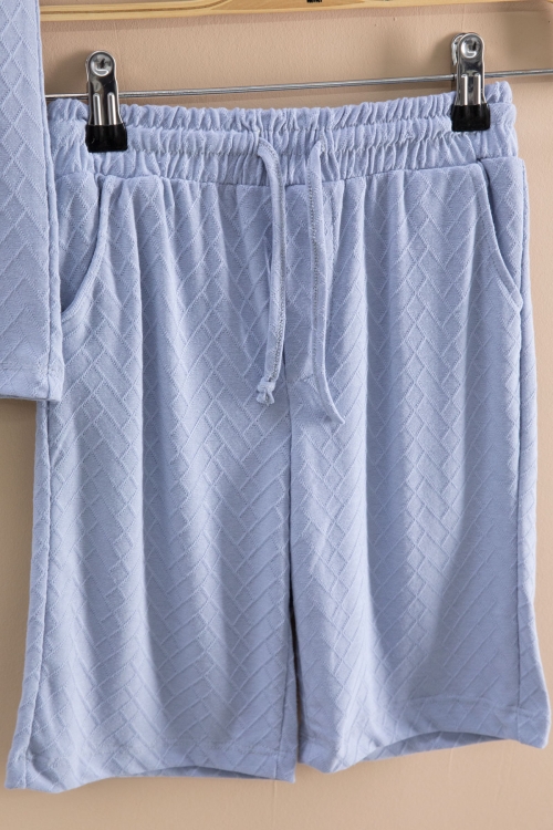 Mavi Çizgi Desenli Bisiklet Yaka Tişörtlü Erkek Çocuk Şortlu Takım 20786