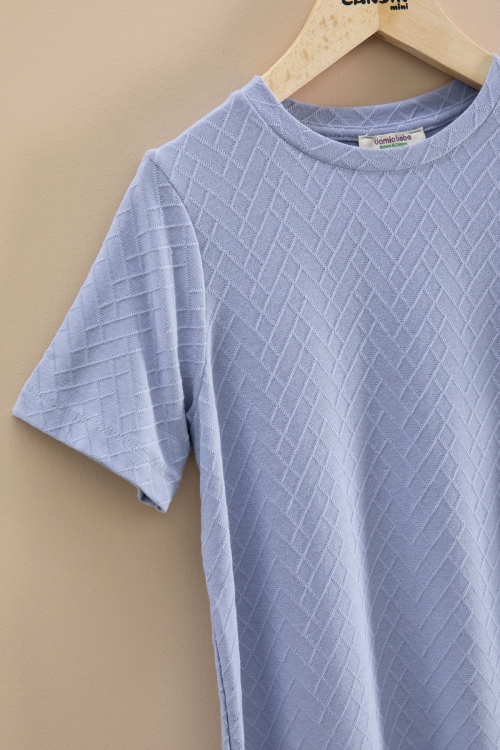 Mavi Çizgi Desenli Bisiklet Yaka Tişörtlü Erkek Çocuk Şortlu Takım 20786