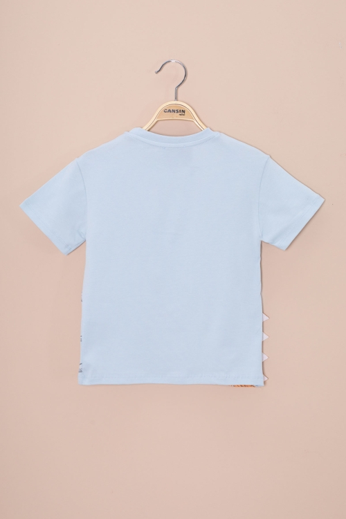 Mavi Dinozor Baskılı Bisiklet Yaka Erkek Bebek Tişört 20950