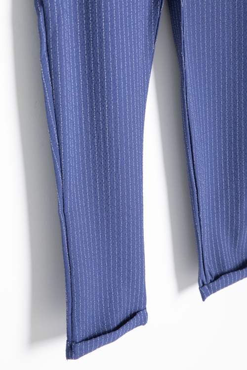 Mavi Erkek Çocuk Çizgili Duble Paça Gofre Kumaş Pantolon 21051