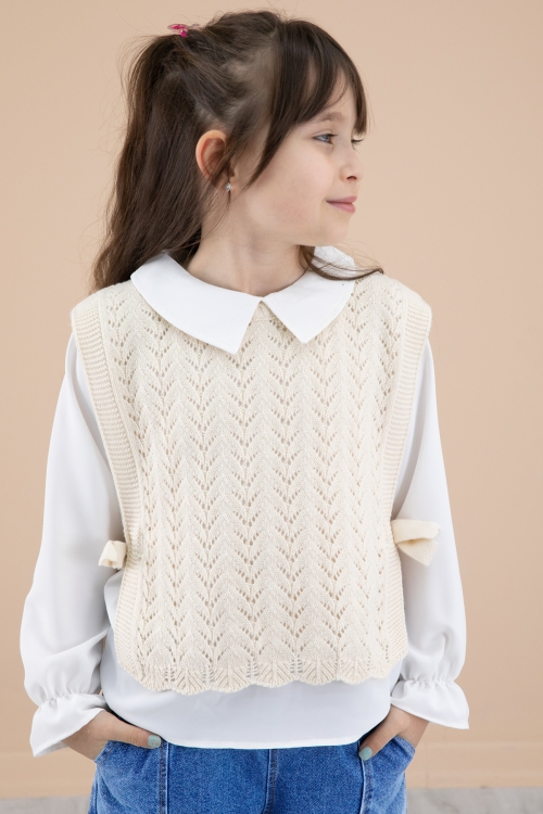 Mavi Jean Pantolonlu  Dantelli Süveterli  Kız Çocuk 3lü Takım 20691