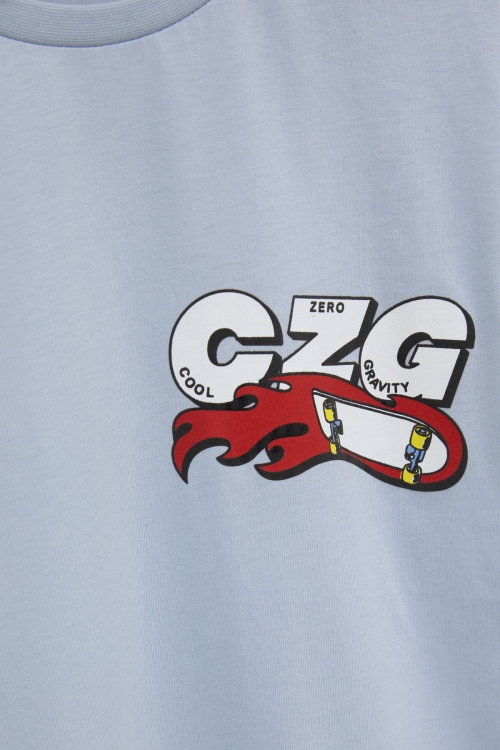 Mavi Kaykay Baskılı Yazılı Erkek Çocuk Bisiklet Yaka Tişört 20918