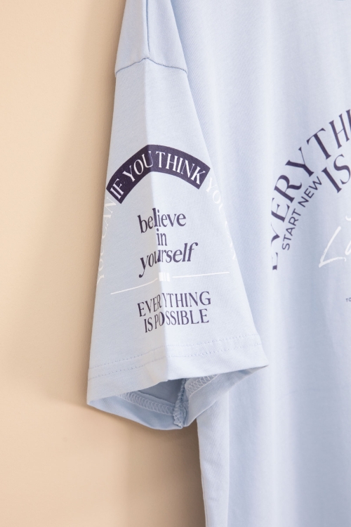 Mavi Kolu Yazı Detaylı Bisiklet Yaka Erkek Çocuk Tişört 20902