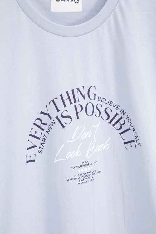 Mavi Kolu Yazı Detaylı Bisiklet Yaka Erkek Çocuk Tişört 20902