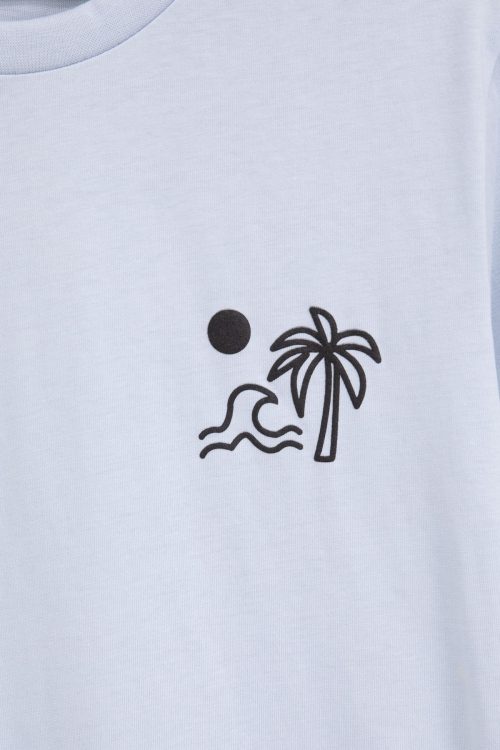 Mavi Palmiye Baskılı Sırtı Yazılı Erkek Çocuk Kısa Kol Tişört 20927