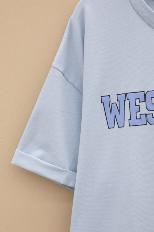 Mavi West Coast Yazılı Kısa Kol Kız Çocuk Bisiklet Yaka Tişört 20961