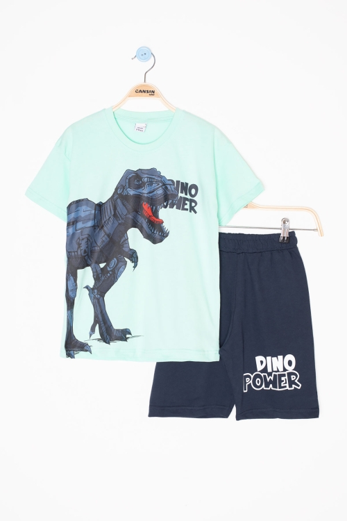 Mint Dino Baskılı Yazılı Erkek Çocuk Şortlu Alt Üst Takım 20620