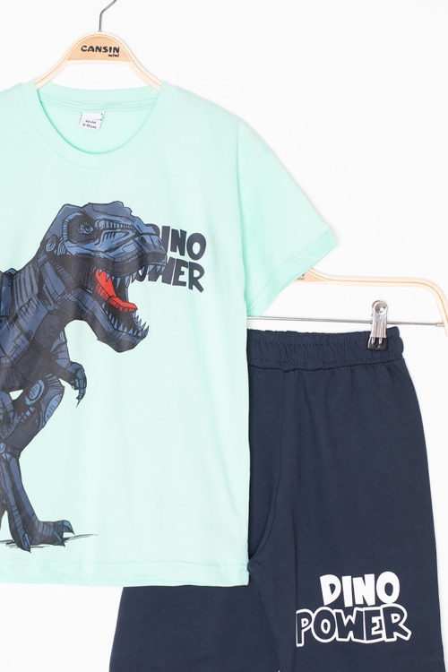 Mint Dino Baskılı Yazılı Erkek Çocuk Şortlu Alt Üst Takım 20620
