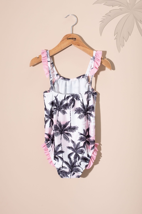 Palmiye Desenli Fırfır Detaylı Kız Çocuk 2li Mayo Takımı 21074