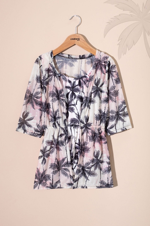 Palmiye Desenli Fırfır Detaylı Kız Çocuk 2li Mayo Takımı 21074