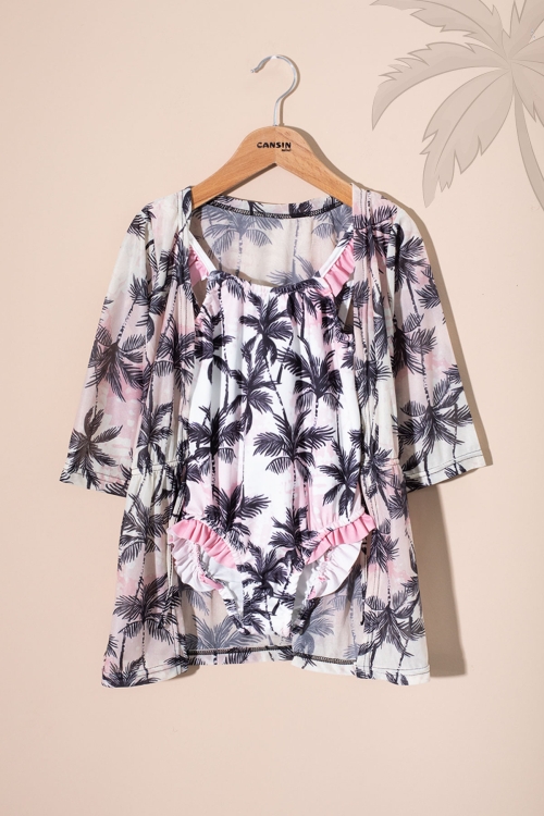 Palmiye Desenli Fırfır Detaylı Kız Çocuk 2li Mayo Takımı 21074