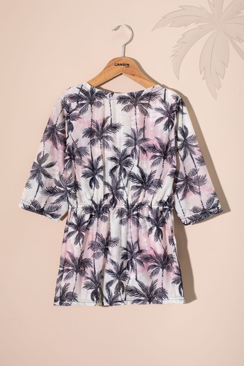 Palmiye Desenli Fırfır Detaylı Kız Çocuk 2li Mayo Takımı 21074